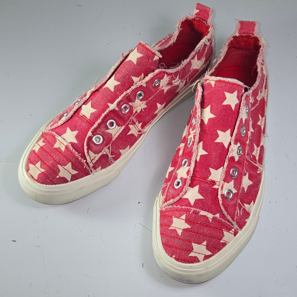 N0248 Conkys‎ Red White Star Print Slip On Canvas Sneakers Shoes Women's Size 9